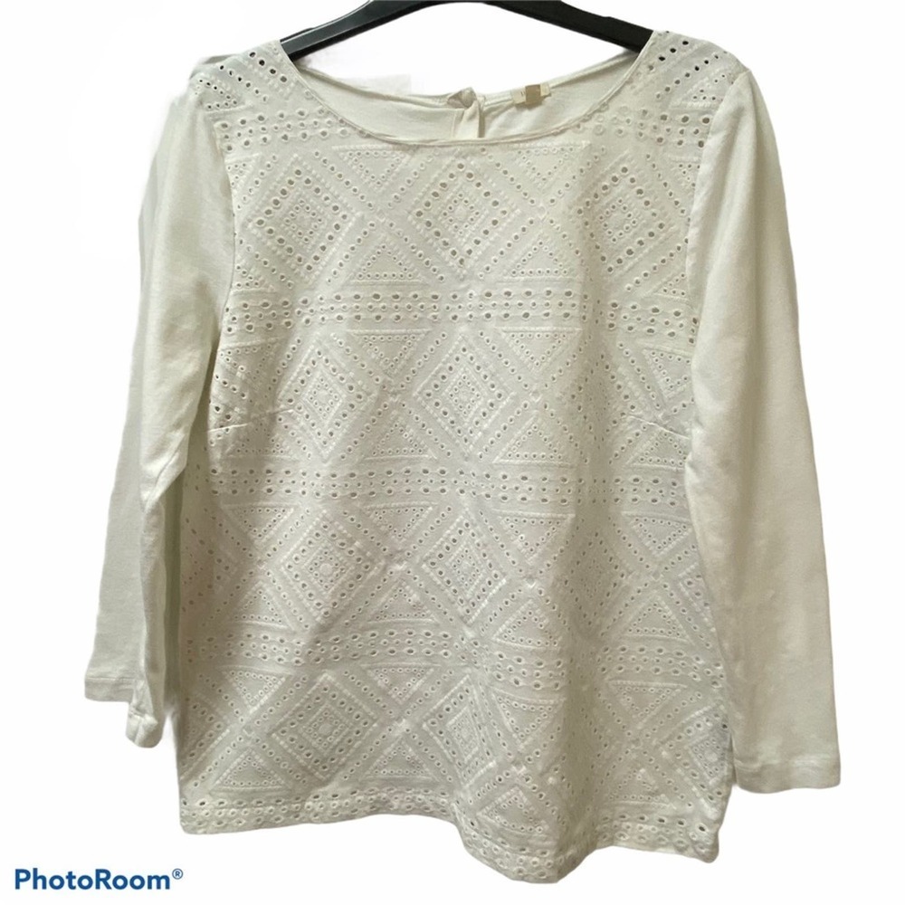 J. Crew Eyelet Lace Front Button Back Blouse M